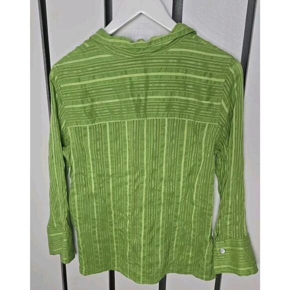 French Laundry Silk Linen Blend Button Up Lime Green Striped Y2K Shirt Womens M‎ - Picture 2 of 9